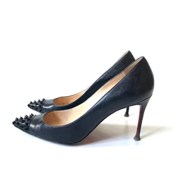Christian Louboutin Geo Spike Pointed Toe Pumps Heels Womens 38.5 8.5 Black Stud - Picture 7 of 12